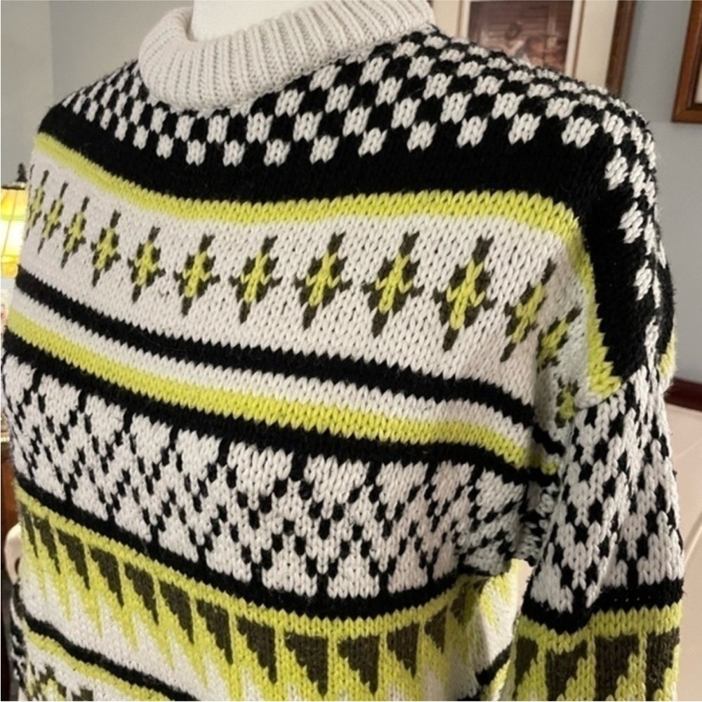 Twik White Black & Yellow Oversized Crewneck Grandpa Knit Sweater Size XS - Picture 4 of 10